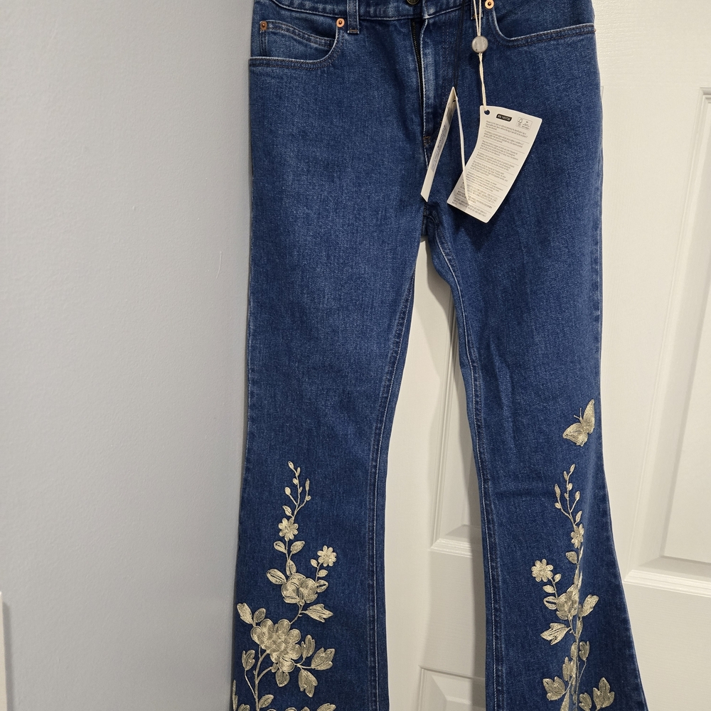 Gucci Floral Embroidered Blue Jeans